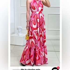 Aaka pink float maxi dress
